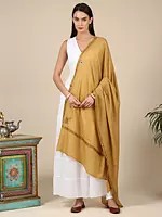 Hand-Embroidered Sozni Shawl with Diamond Weave and Floral Vine Pattern Border from Kashmir