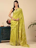 Dual Shade Pure Silk Saree with Golden Zari Woven Peacock-Elephant Motif Broad Border and Bold Aamra Motif on Pallu