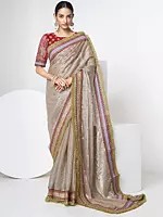 Mauve Saree with Art Silk Blouse and Zari, Dori, Sequins Embroidery