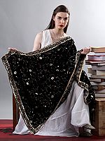 Zari Embroidered Bail With Sequinned Flowers and Multicolour Thread Kite On Velvet Dupatta From Amritsar