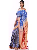 Double-Shaded Blue Banarasi Wedding Sari with Jaali Weave