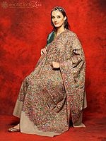 Pashmina Toosh Papier Mache Bird-Floral Motif Multicolored Embroidery Jamawar Shawl