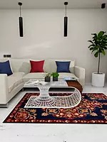 Floral Deep Crimson and Navy Decorative Chainstitch Multicolored Aari Embroidered Rug