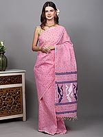 Pure Cotton Jamdani Handloom Saree with All-Over Woven Bootis from Bengal
