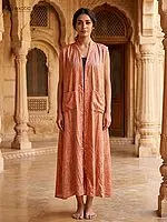 Printed Vintage Long Shrug with Front Pockets from Jodhpur