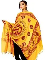 Yellow Hindu Dharma Prayer Shawl with Large Printed Om