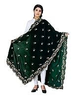 Velvet Dupatta from Amritsar with Embroidered Flowers and Sequins