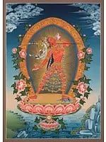 Saravabuddha Dakini- Vajrayogini in Tibetan Style Colors with Pure 24k Gold (Brocadeless Thangka)