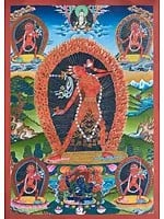 Vajrayogini in Tibetan Style Colors with Pure 24k Gold (Brocadeless Thangka)