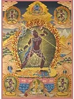 Vajrayogini in Tibetan Style Colors with Pure 24k Gold (Brocadeless Thangka)