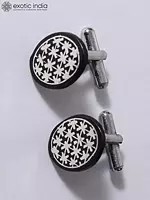 1" Small Beautiful Cufflinks | Bidri Artwork | Gunmetal with Real Silver