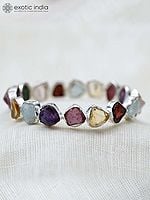 Sterling Silver Bangle with Raw Gemstones