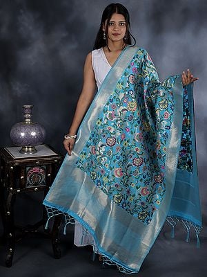 Brocade Dupatta from Gujarat with Woven Floral Motifs All-Over