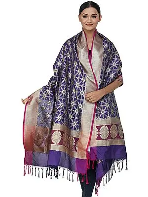 Brocaded Banarasi Dupatta with Geometric Motifs All-Over and Heavy Border
