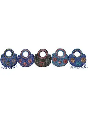 Lot of Five Small Small Densely Beaded Antiquated Handbags