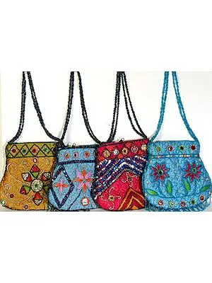 Lot of Four Handbags with Sequins and Beadwork