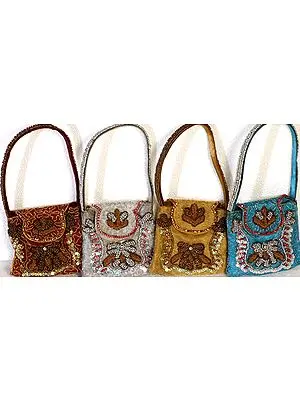 Lot of Four Miniature Bags with Antique Beadwork