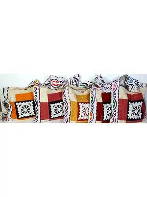 Lot of Five Applique Canvas Bags with Kantha Stitch