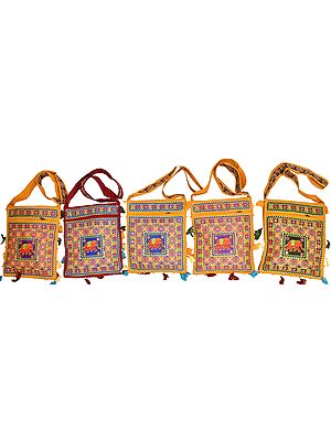 Lot of Five Elephant Jhola Bags with Mirrors