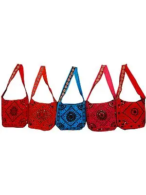 Lot of Five Shopper Bags with Mirrorwork and Aari Embroidery