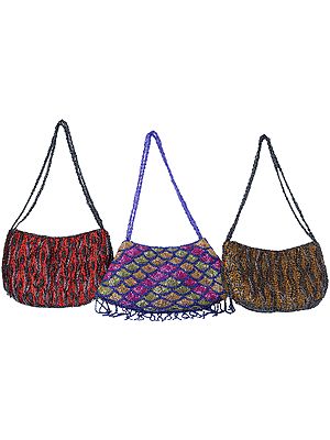 Lot of Three Handbags Densely Embroidered with Beads