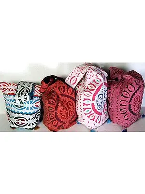 Lot of Four Jhola Bags with Cutwork