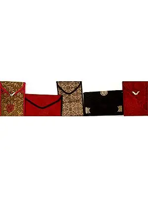 Lot of Five Banarasi Clutch Bags with Brocade Weave