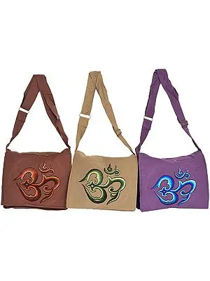 Lot of Three Jhola Bags with Embroidered Om