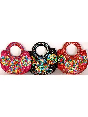 Lot of Three Handbags with Beads and Sequins Embroidered as Flowers