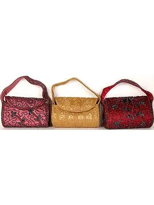 Lot of Three Densely Beaded Structured Handbags