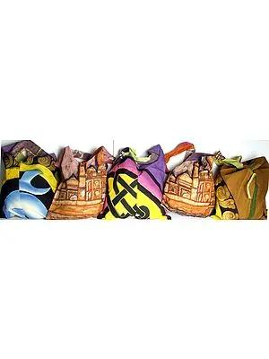 Lot of Five Batik Jhola Bags with Oriental Prints