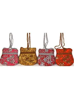 Lot of Four Handbags with Sequins and Embroidered Beads