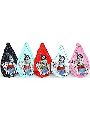 Lot of Five Embroidered Mala Bags from Vrindavan