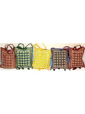 Lot of Five Printed Sanganeri Bags with Beadwork