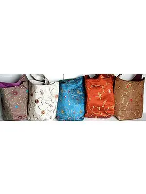 Lot of Five Jhola Bags with All-Over Embroidery