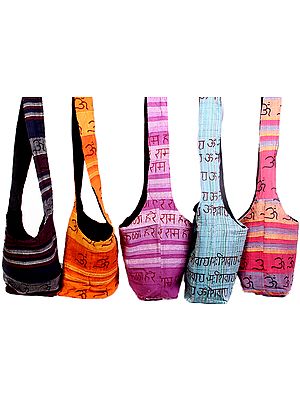 Lot of Five Printed Om Jhola Bags