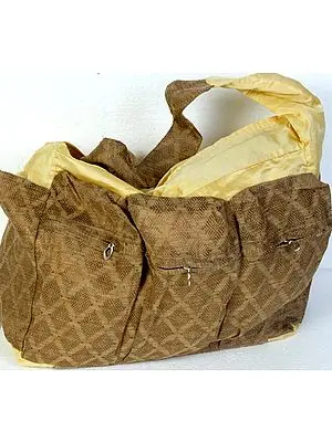Brown Men's Banarasi Handbag with All-Over Weave by Hand