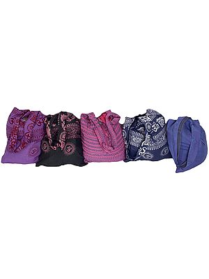 Lot of Five Shoulder Jhola Bags with Printed Oms