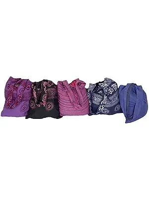 Lot of Five Shoulder Jhola Bags with Printed Oms