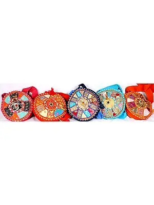 Lot of Five Round Bags with Embroidery and Beadworks