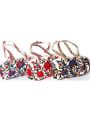 Lot of Three Barrel Bags with Aari Embroidery All-Over