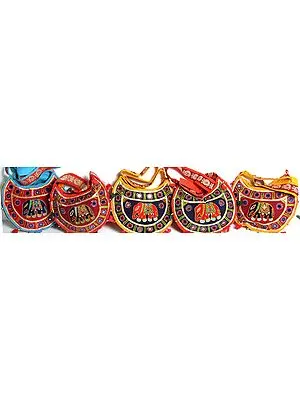 Lot of Five Boat-Shaped Elephant Bags with Mirrors