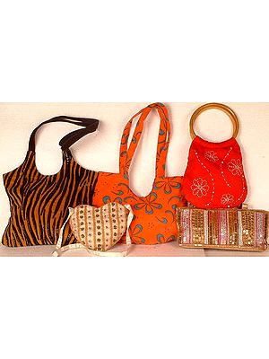 Assorted Lot of Five Cotton Handbags