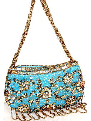Turquoise Handbags with Sequins and Embroidered Beads