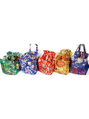 Lot of Five Brocaded Handbags from Sikkim