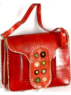 Mahagony Leather Handbag from Ajmer with Aari Embroidery on Satchel