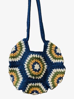 Blue Football Style Woolen Thread Round Bag