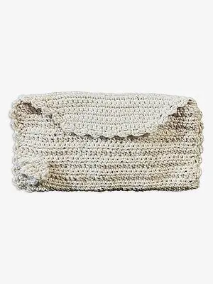 White Cotton Macrame Thread Small Clutch Bag