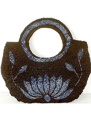 Black Lotus Handbag Beaded All-Over