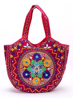 Multicolored Floral Embroidered Shoulder Bag from Gujarat